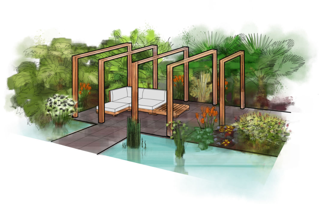 Staycation Tropical Cornwall Garden by Landscapes of Distinction, artists impression
